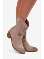 Semišové kožené dámské boty s otvory na podpatku Zazoo 3844 Cappuccino