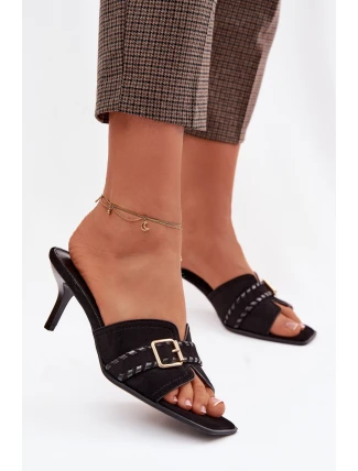Dámské lodičky na jehlovém podpatku s páskem a zlatým sponou Černé Jelira
