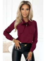 Dámská halenka se zavazováním 140-23 bordová - Numoco Dámská halenka se zavazováním 140-23 bordová - Numoco