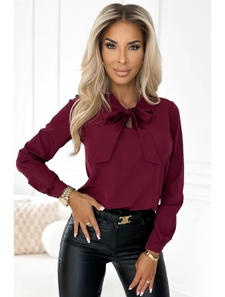 Dámská halenka se zavazováním 140-23 bordová - Numoco Dámská halenka se zavazováním 140-23 bordová - Numoco