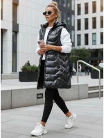 Dámská prošívaná vesta s kapucí tmavě šedá FashionStreet TY5338