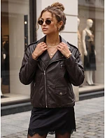Dámská bunda ve stylu „ramones“ z ekologické kůže, hnědá, FashionStreet TY5918 Dámská bunda ve stylu „ramones“ z ekologické kůže, hnědá, FashionStreet TY5918