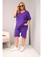 Dámská bavlněná souprava Plus Size s halenkou a šortkami fialová Dámská bavlněná souprava Plus Size s halenkou a šortkami fialová