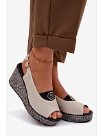 Kožené sandály na platformě S.Barski LR61-7010 Béžové