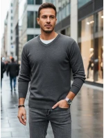 Pánský světle šedý svetr s výstřihem FashionStreet WX2316 Pánský světle šedý svetr s výstřihem FashionStreet WX2316