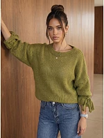Dámský oversize svetr světle zelené barvy FashionStreet MY2595 Dámský oversize svetr světle zelené barvy FashionStreet MY2595
