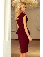 Elegantní dámské midi šaty v bordó barvě s volánkem model 6261782