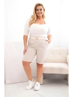 Dámské bavlněné šortky Plus Size s páskem béžový