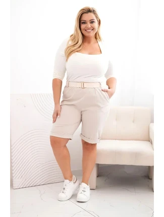 Dámské bavlněné šortky Plus Size s páskem béžový