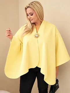 Dámské pončo Plus Size s broží žlutý