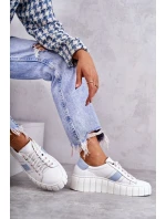 Dámské sportovní kožené boty zavazované bílé a modré Ariva