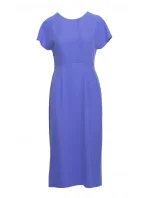 S398 Tužkové šaty s rozparkem na boku - modré