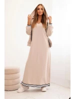 Dámská souprava s viskózou s rozepínací mikinou a dlouhou sukní béžová