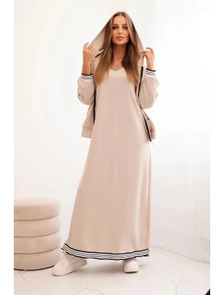 Dámská souprava s viskózou s rozepínací mikinou a dlouhou sukní béžová