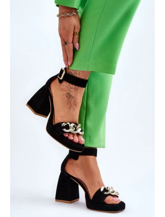 Dámské semišové sandály s masivními podpatky Lewski boty 3207 Černá