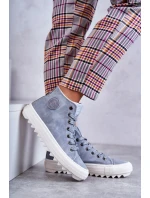 Dámské Kožené Teplé Tenisky Big Star EE274115 Světle Modré