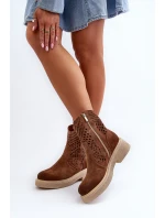 Zazoo 3470 Semišové Dámské Botky na Ploché Podrážce Průsvitné Hnědé