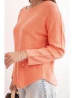 Dámský svetr z viskózy s dlouhým rukávem a kulatým výstřihem lososový