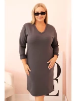 Dámská plus size suknička máslová s výstřihem do V a rukávem grafitová