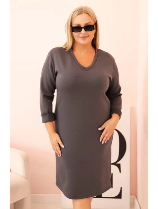 Dámská plus size suknička máslová s výstřihem do V a rukávem grafitová