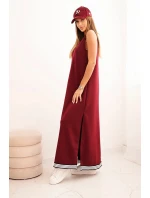 Dámský komplet s viskózou s rozepínací mikinou a dlouhou sukní bordová