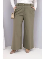 Dámské kalhoty Plus Size se širokou nohavicí a vysokým pasem khaki