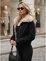 Dámská zimní semišová bunda s kožešinou, černá, FashionStreet TY5697