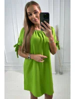 Šaty s vázáním na rukávech pistáciové barvy