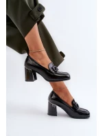 Dámské lakované lodičky na podpatku černé D&A MR38-973