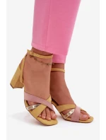 Dámské sandály na podpatku s pásky Eko semiš žluté Karilora