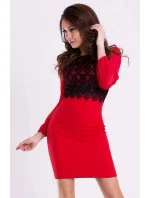Dámské společenské šaty EMAMODA s dlouhými rukávy červeno-černé - Červená / L - EMAMODA