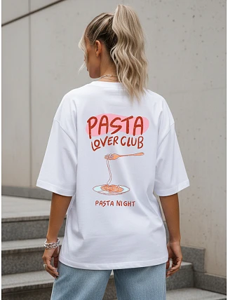 Dámské bavlněné tričko s potiskem, oversize, bílé, FashionStreet NX9505RY Dámské bavlněné tričko s potiskem, oversize, bílé, FashionStreet NX9505RY