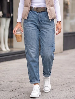 Dámské baggy džíny s páskem, modré, FashionStreet UY3123