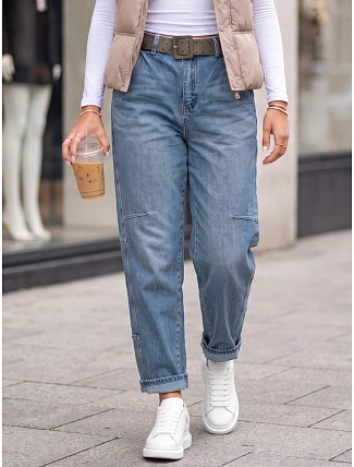 Dámské baggy džíny s páskem, modré, FashionStreet UY3123 Dámské baggy džíny s páskem, modré, FashionStreet UY3123