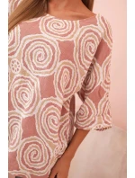 Dámská bavlněná blůza s etnickými vzory a ohrnutým rukávem tmavě růžová