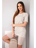 Dámský viskózový pruhovaný komplet s krátkým rukávem a šortkami béžový Dámský viskózový pruhovaný komplet s krátkým rukávem a šortkami béžový