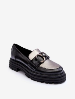 Dámské kůže Loafersy na plochém podpatku černé Elkiza