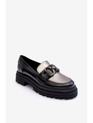 Dámské kůže Loafersy na plochém podpatku černé Elkiza