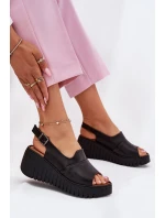 Dámské Sandály Z Přírodní Kůže Na Klínu Artiker Černé 54C0791