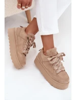 Šněrovací dámské sněhule na platformě zateplené kožíškem béžové Tavelle Šněrovací dámské sněhule na platformě zateplené kožíškem béžové Tavelle