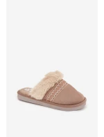 Dámské pantofle s kožíškem a výšivkou Khaki Devianne Dámské pantofle s kožíškem a výšivkou Khaki Devianne