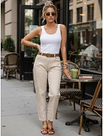 Dámské džíny s páskem mom fit UY3056  béžové - FashionStreet
