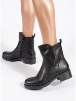 Exkluzívní černé kotníčkové boty dámské na širokém podpatku Exkluzívní černé kotníčkové boty dámské na širokém podpatku