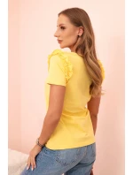 Dámská bavlněná blůza s volánkem a srdcem z kamínků žlutá Dámská bavlněná blůza s volánkem a srdcem z kamínků žlutá