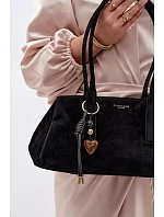 Eko semišová kabelka s přívěskem Černá Nelina