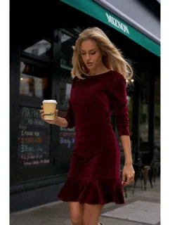 M765 Šaty s nařaseným spodním lemem - bordó