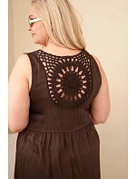 Dámské viskózové šaty Plus Size s krajkou bez rukávů hnědá
