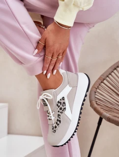 Sportovní boty sneakers dámské na platformě panterka bílo-bežové Pumbes