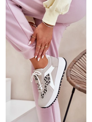 Sportovní boty sneakers dámské na platformě panterka bílo-bežové Pumbes
