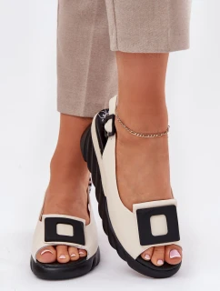 Kožené Dámské Sandály Na Klínu s Dekorací Artiker 56C1570 Béžové